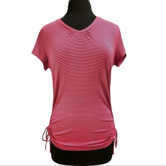 Rbx Pink And Black Striped V-Neck Side Tie Top Sz L - Picture 1 of 11